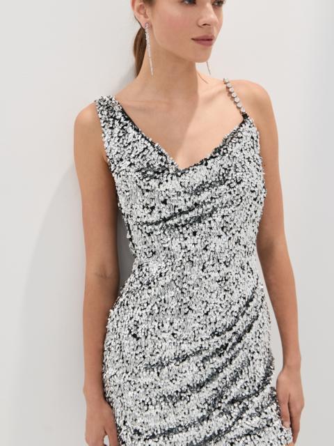 AREA Crystal Strap Sequin Mini Dress