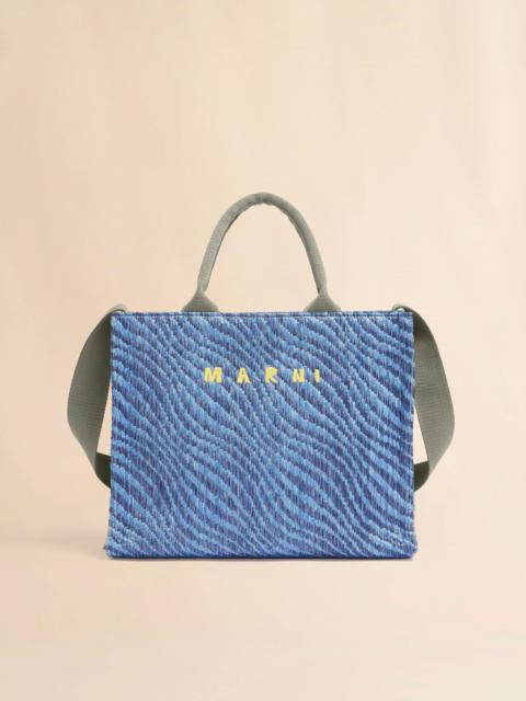 Marni BLUE WAVY RAFFIA-EFFECT SMALL TOTE BAG