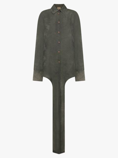 UMA WANG L/S TUBBY FLORAL PRINT TIE NECK | DARK GREEN