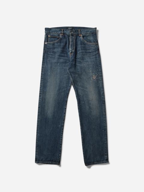 UNDERCOVER Men's Cross Embroidery Distressed Denim Pants Light Blue Indigo