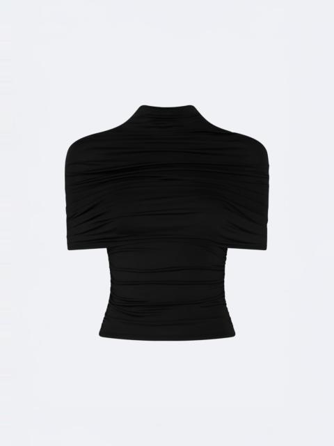 LAPOINTE Jersey Mock Neck Ruched Top
