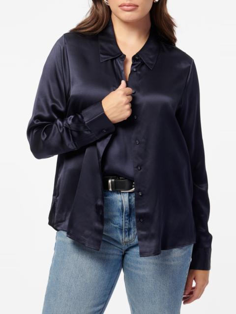 CAMI NYC CAMI NYC Crosby Silk Charmeuse Button-Up Shirt in Navy at Nordstrom