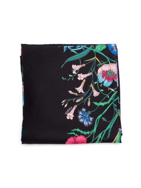 Flora-print silk scarf