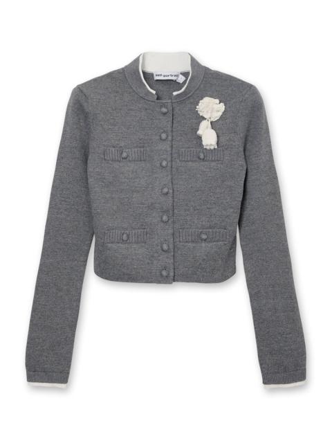 self-portrait Grey Crochet Flower Cardigan