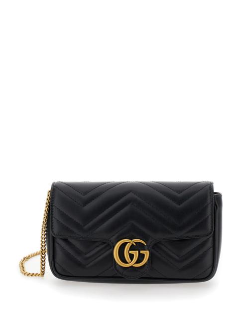 GUCCI Gucci Women 'Gg Marmont 2.0' Mini Black Crossbody Bag With Double G In Chevron Leather Woman