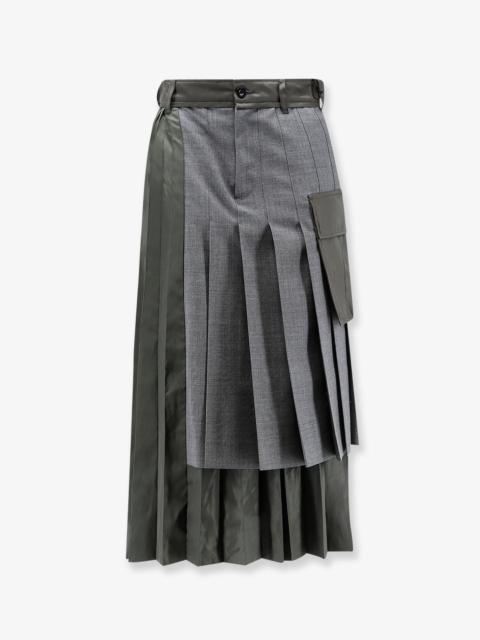 sacai Sacai Pleated Wool Blend Skirt