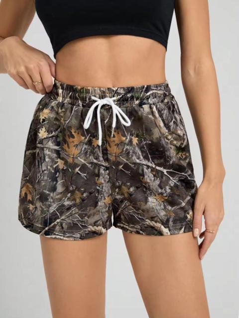 Japanese Brand - Drawstring Shorts Branch Print Camouflage Shorts