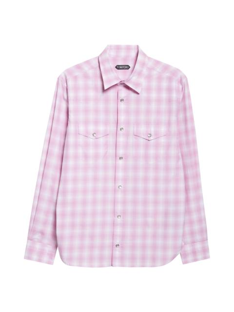 TOM FORD TOM FORD Slim Fit Check Western Shirt in White/Pink at Nordstrom