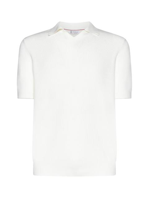 Brunello Cucinelli White cotton knit polo shirt