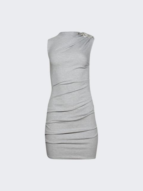 David Koma Crystal Brooch Detail Ruched Mini Dress Grey And Silver