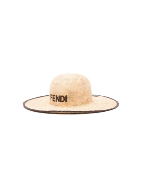 logo-embroidered raffia hat