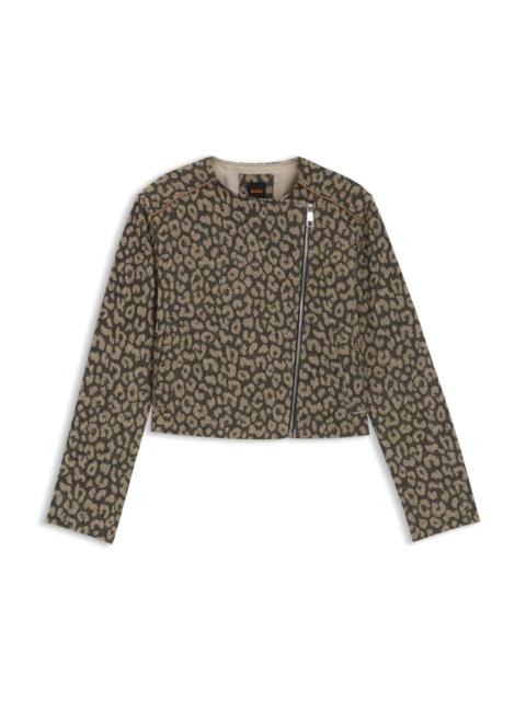 BOSS CROPPED BIKER JACKET IN LEOPARD JACQUARD