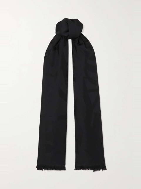 Fringed wool-jacquard scarf