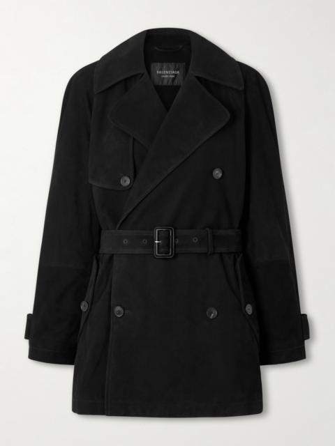 BALENCIAGA Double-breasted Belted Suede Trench Coat