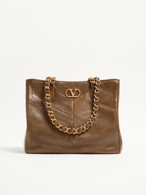 Valentino VALENTINO GARAVANI LASEINE SHOPPING BAG IN NAPPA LEATHER WITH A CHEVRON PATTERN