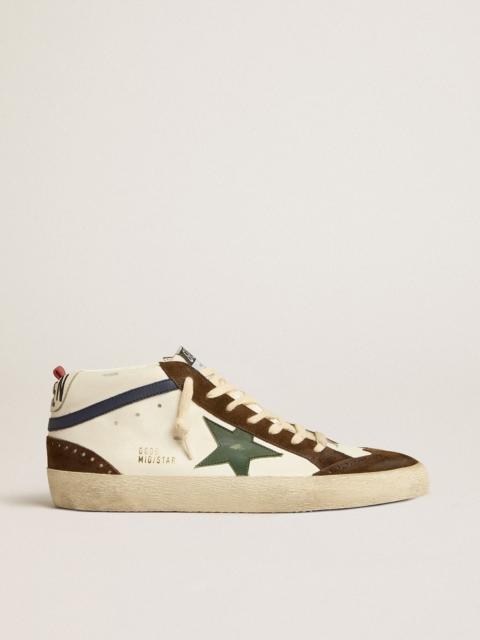 Golden Goose Mid Star with green leather star and blue leather flash