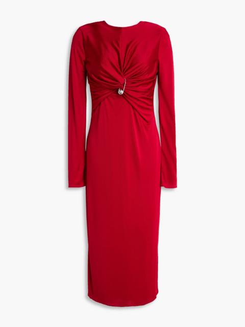 VERSACE Embellished twisted satin-jersey dress