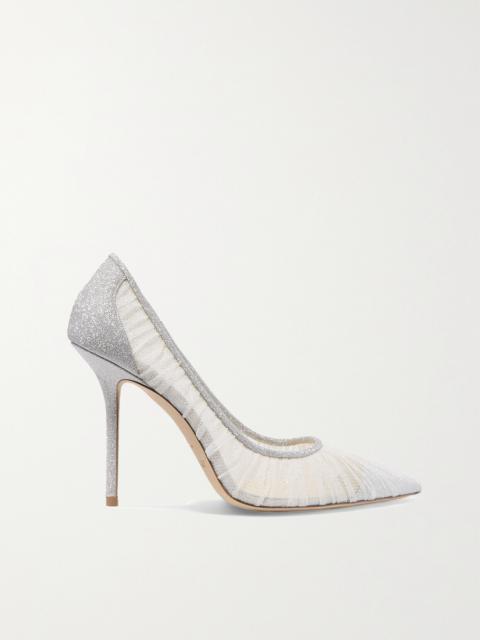 JIMMY CHOO Love 100 Glittered Tulle And Canvas Pumps