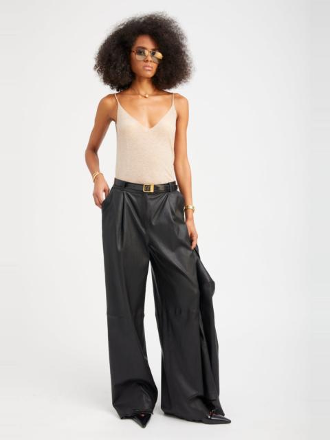 SPRWMN BLACK LEATHER PALOMA PLEATED TROUSERS