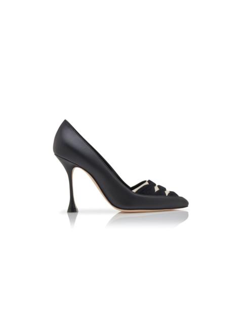 Manolo Blahnik Black and Cream Nappa Leather Ruched Pumps