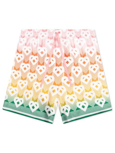 CASABLANCA UNISEX SILK SHORTS WITH DRAWSTRINGS - HEART MONOGRAM GRADIENT