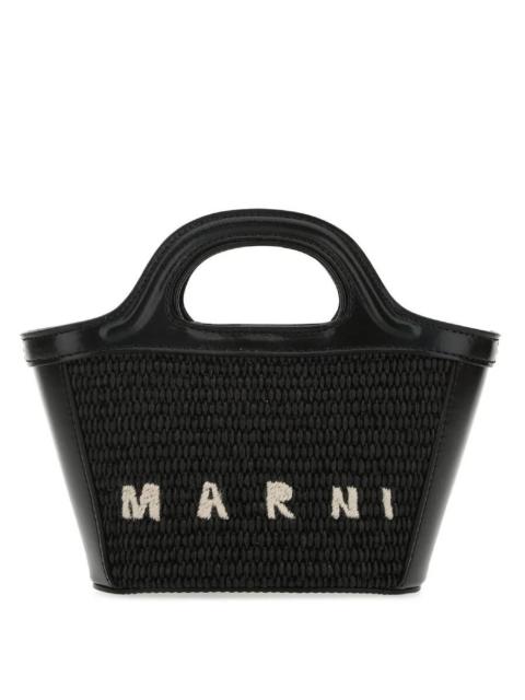 Marni Marni Tropicalia Micro Bag In Black Leather And Raffia