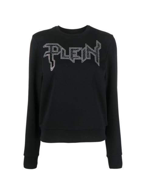 PHILIPP PLEIN LS Crystal logo-appliqué T-shirt