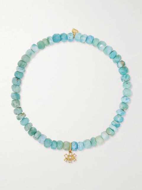 SYDNEY EVAN Small Eye 14-karat Gold, Larimar And Diamond Bracelet