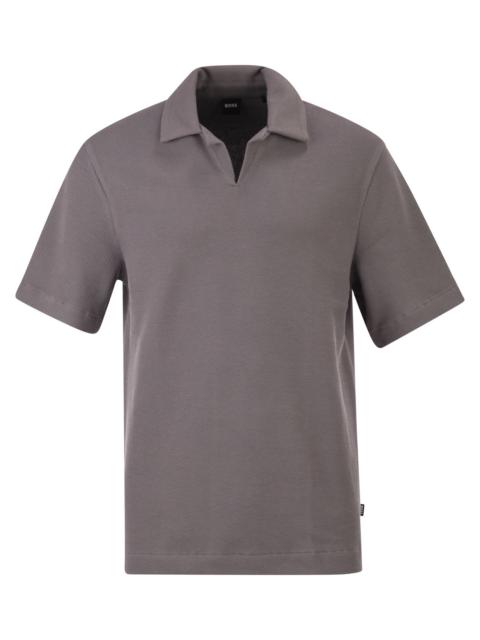 BOSS Boss Men Textured Cotton Polo Shirt With Open Collar