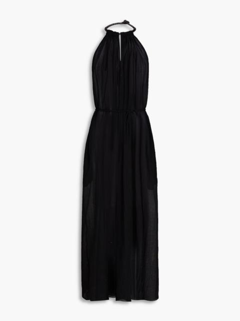 Other Designers Rhian leather-trimmed cotton-voile halterneck midi dress