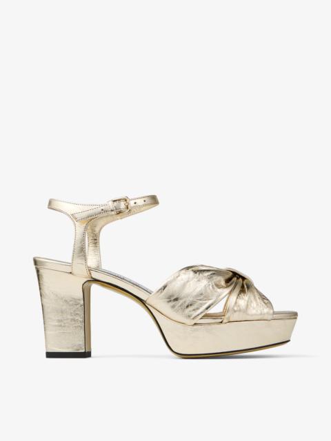 JIMMY CHOO Heloise 80
Gold Vintage Metallic Leather Platform Sandals