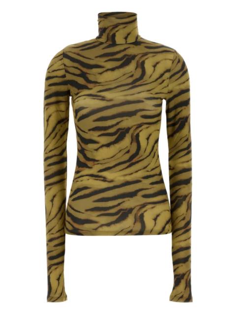 GANNI Printed Shiny Jersey Turtleneck Top