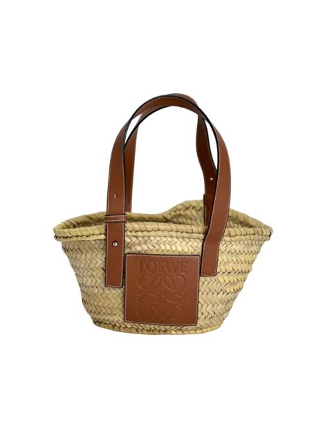 Loewe Small Leather-Trimmed Woven Basket Bag