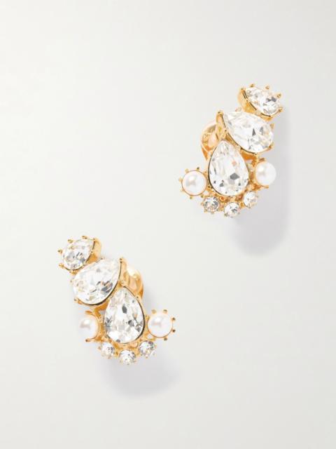 Oscar de la Renta Crystal-embellished gold-tone earrings Gold