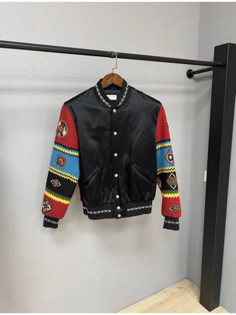 SAINT LAURENT Saint Laurent Paris Wool Varsity Jacket With Embroidered Sleeves