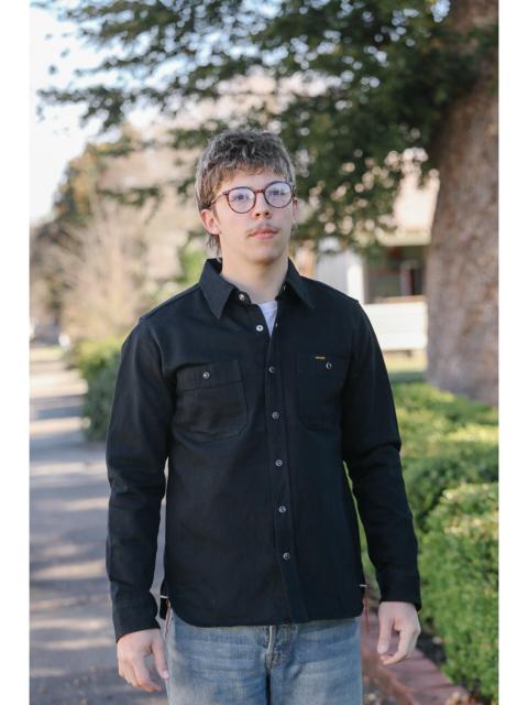 Iron Heart IHSH-338-BLK IRON HEART 12OZ SELVEDGE DENIM WORK SHIRT WITH SNAPS - BLACK