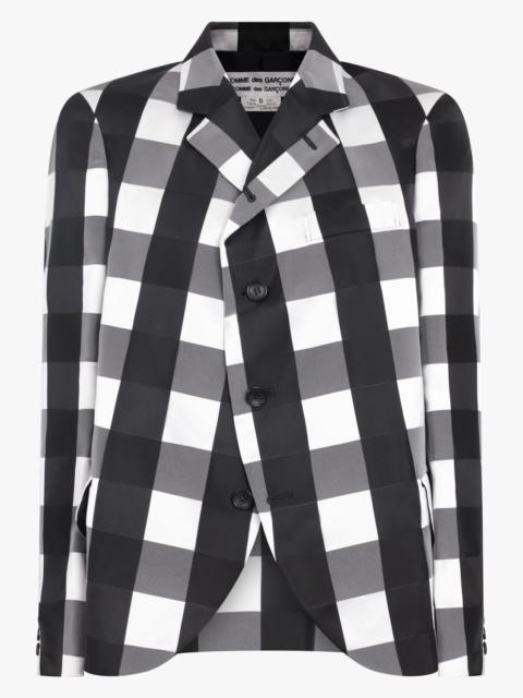 Comme Des Garçons BIG CHECK PRINT TAILORED JACKET WITH CURVED FRONT | BLACK/WHITE