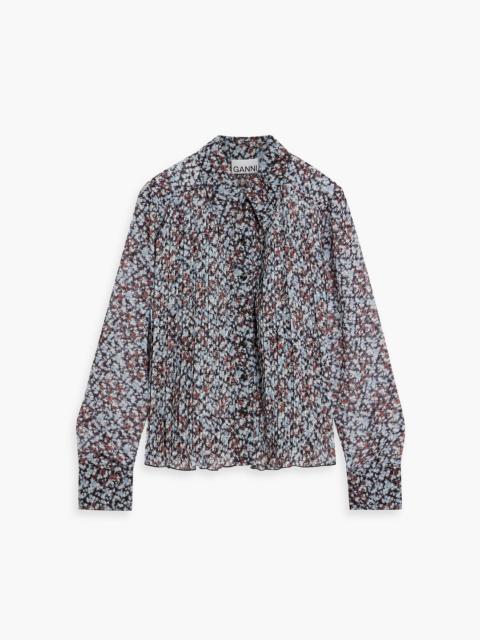 GANNI Pleated printed chiffon shirt