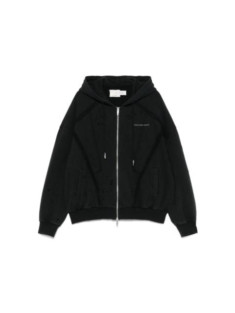 distressed zip-up hoodie