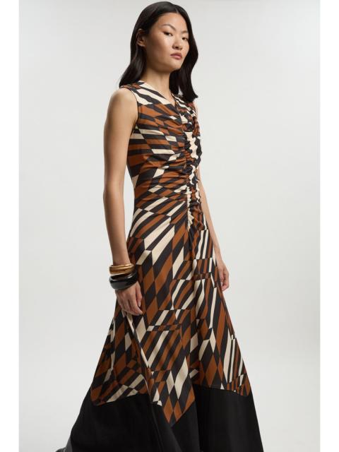 KAREN MILLEN Geo Printed Jersey Crepe Hanky Hem Maxi Dress