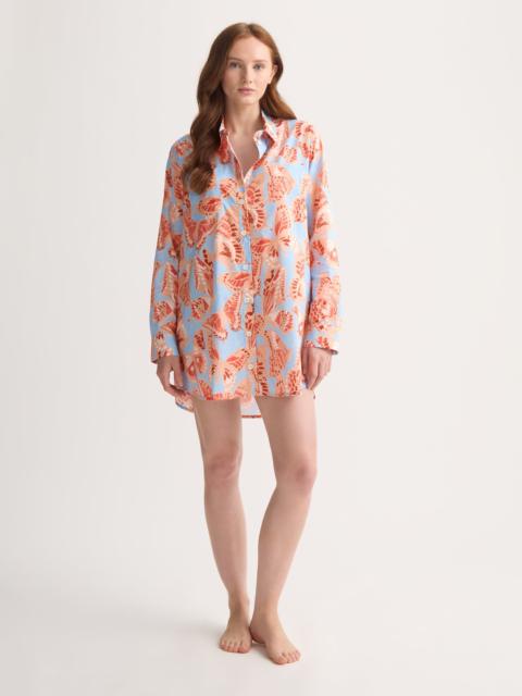 Derek Rose Women's Nightshirt Cotton Batiste Light Blue & Peach Butterfly Print