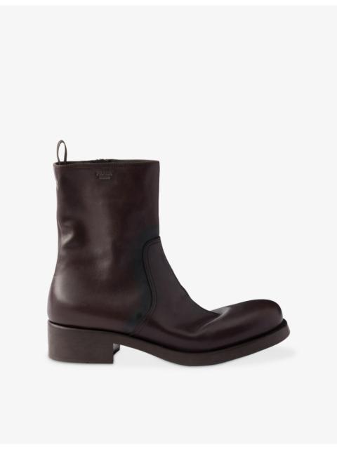 Prada Round-Toe Leather Mid-Calf Boots