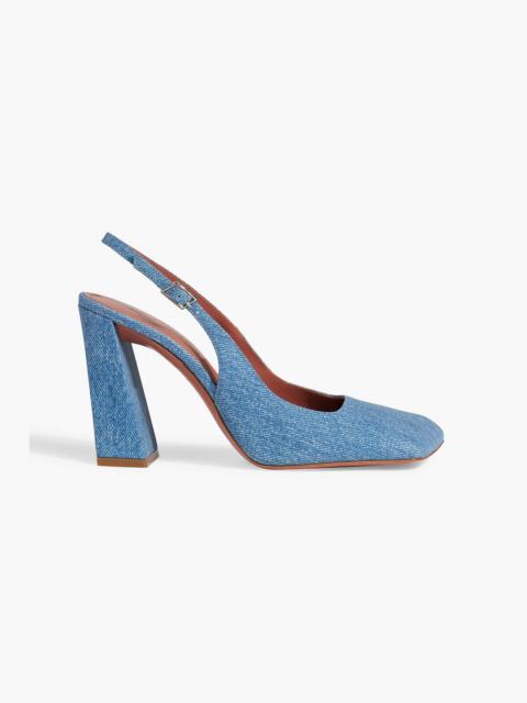 Amina Muaddi Charlotte denim-effect suede slingback pumps