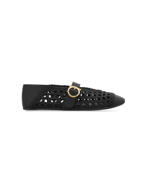 FERRAGAMO Nena Woven Leather Flats black