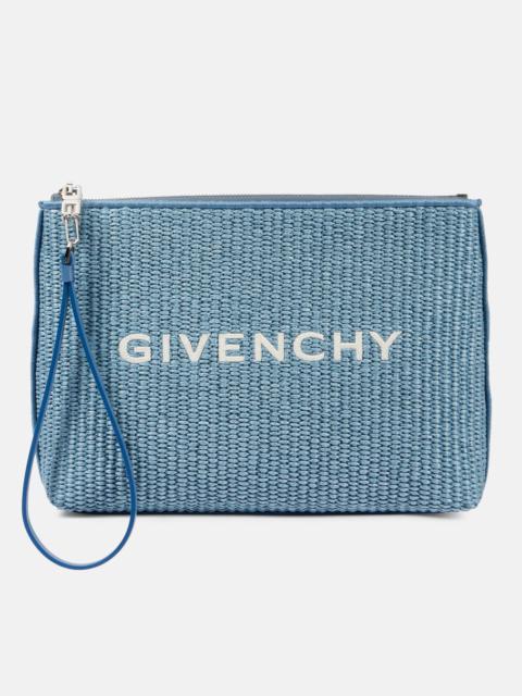 Logo raffia-effect pouch