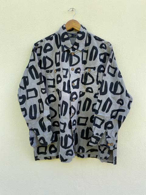 Other Designers Rare - Vintage 90s Rare Checkered Art Print Wood Buttons Shirt