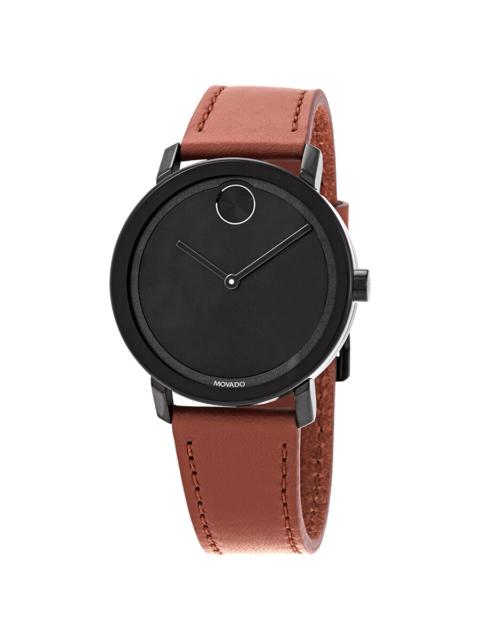 Other Designers Movado Bold Black Sunray Dial Cognac Leather Men's Watch 3600537