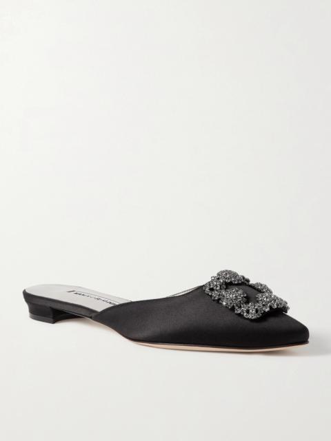 Manolo Blahnik Hangisi Crystal-embellished Satin Slippers