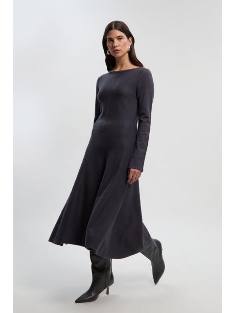 KAREN MILLEN Compact Knit Wool Look Full Skirt Midi Dress