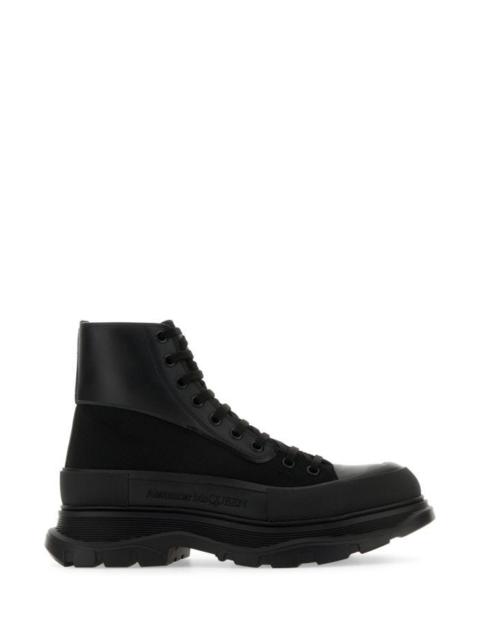 Alexander Mcqueen Man Black Canvas And Leather Boxer Ankle Boots